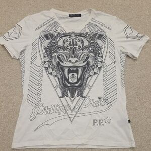 Philipp Plein White and Black Graphic Tee